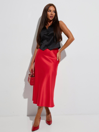Атласная юбка-миди, красная
