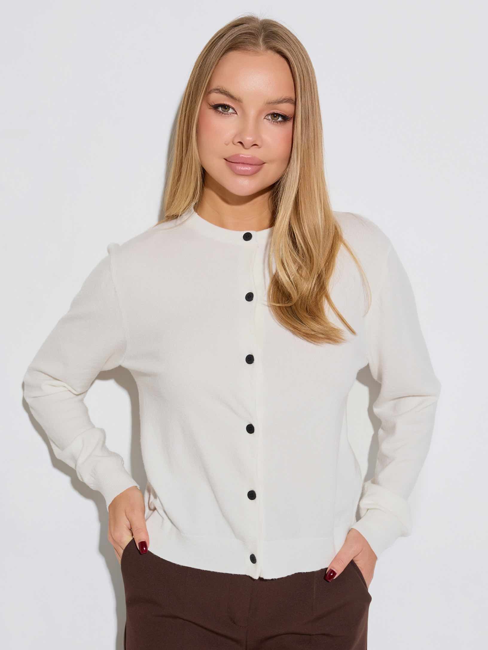 Кардиган с круглой горловиной, белый