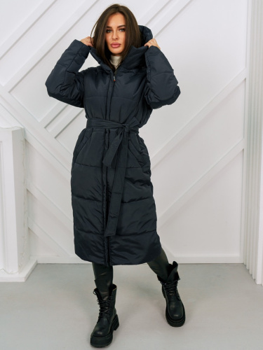 Пальто женское зимнее с капюшоном, темно-синее