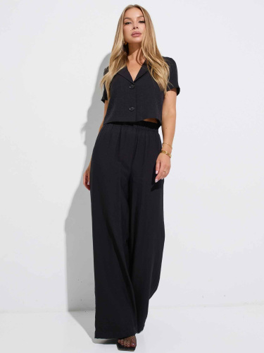 Брюки-палаццо женские из вискозы на резинке, черные