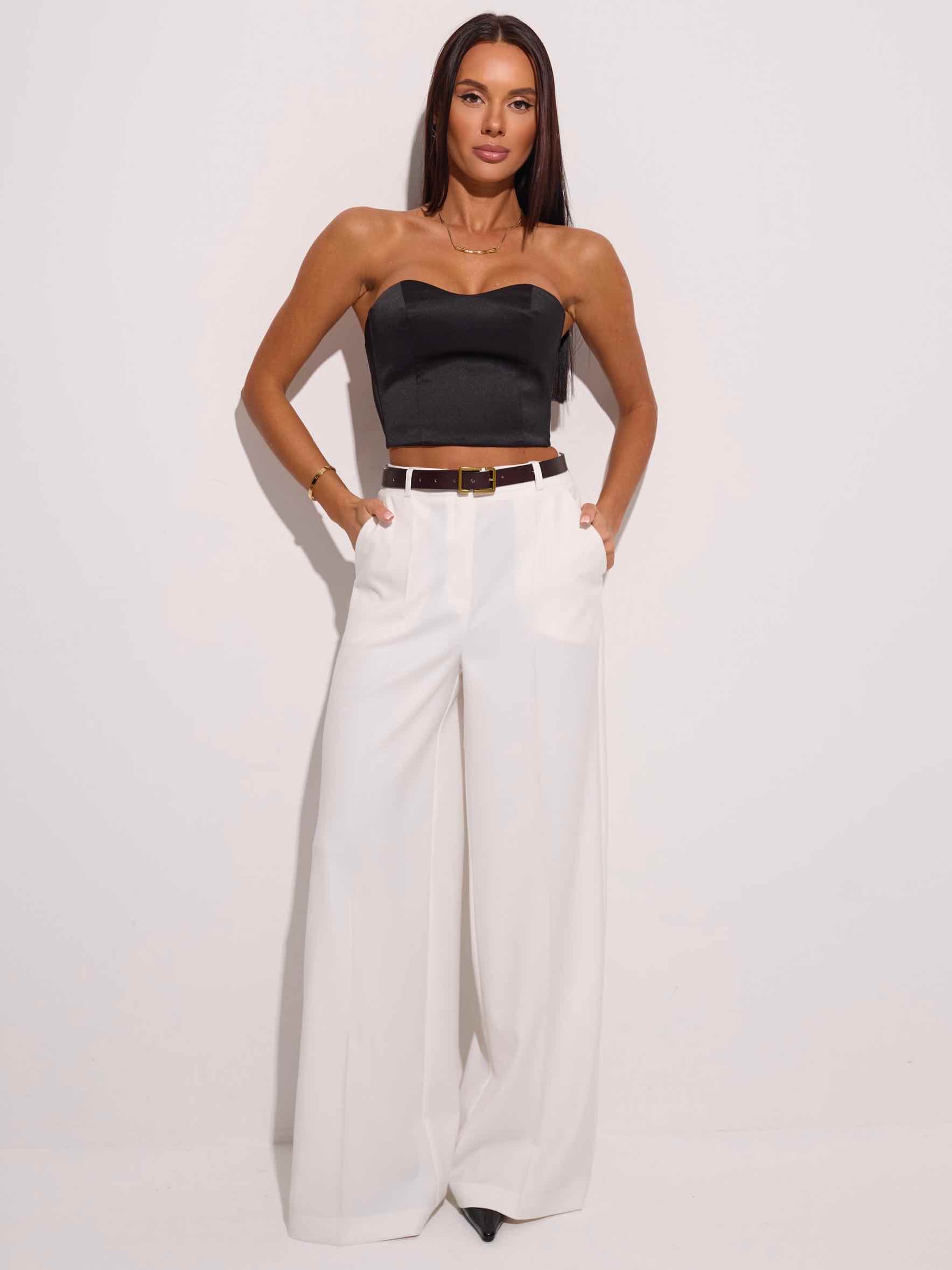 Брюки-палаццо женские из вискозы со стрелками, белые