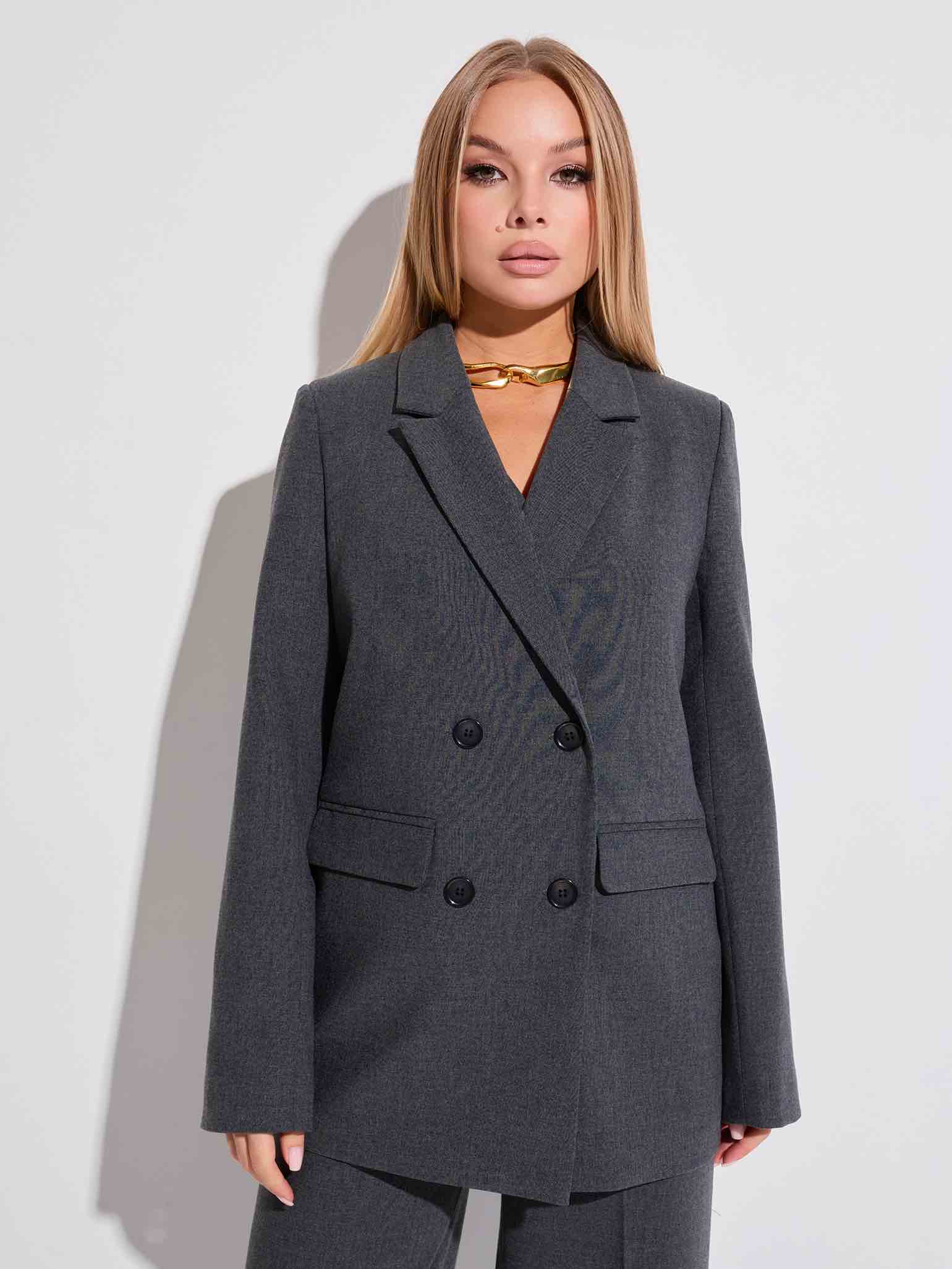 Женский жакет двубортный из вискозы, графит