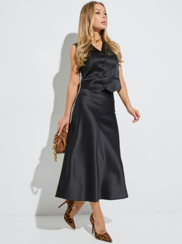 Атласная юбка-миди, черная