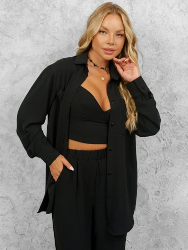 Рубашка женская с накладными карманами из вискозы, черная