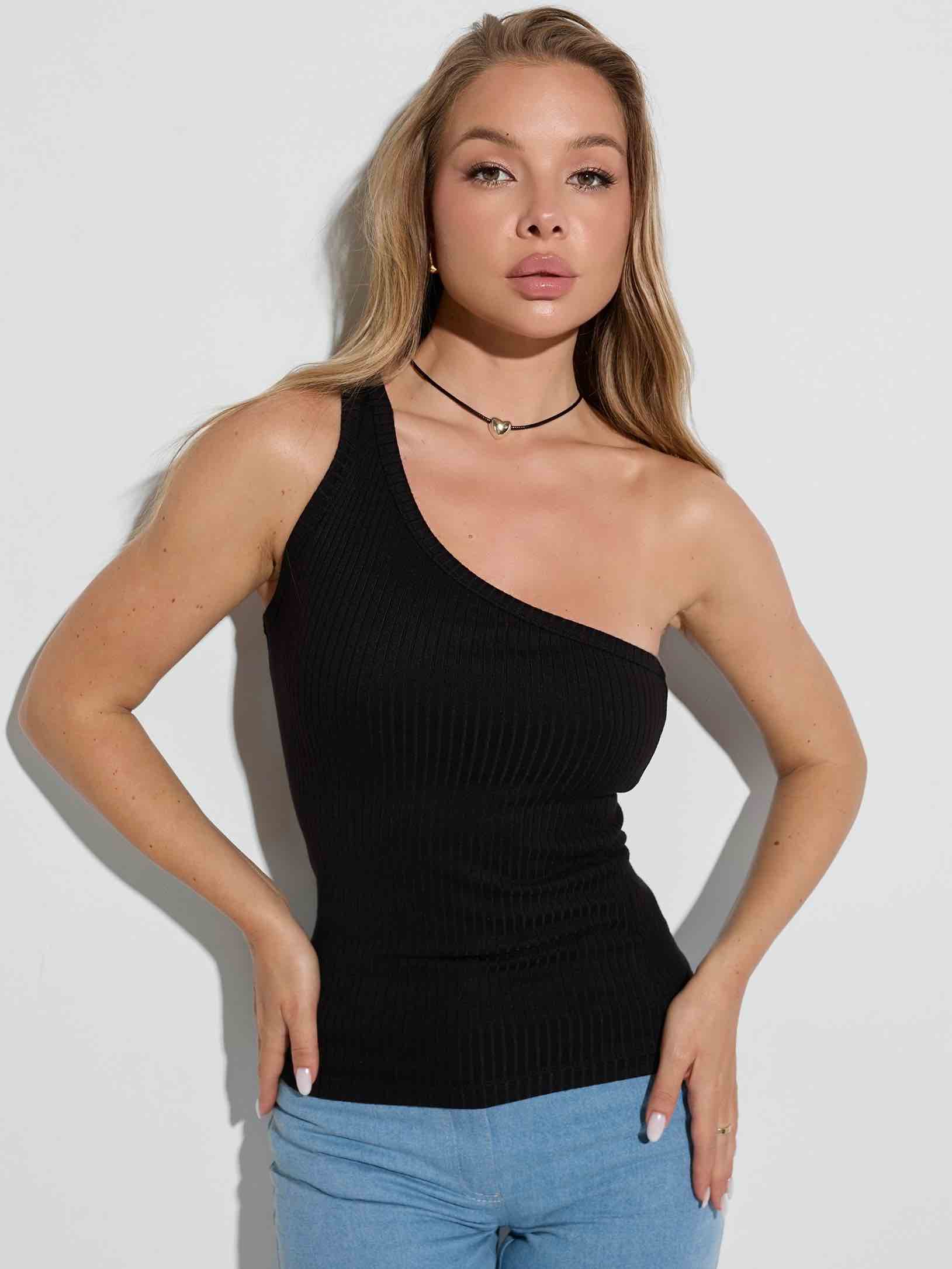 Топ базовый женский на одно плечо, черный