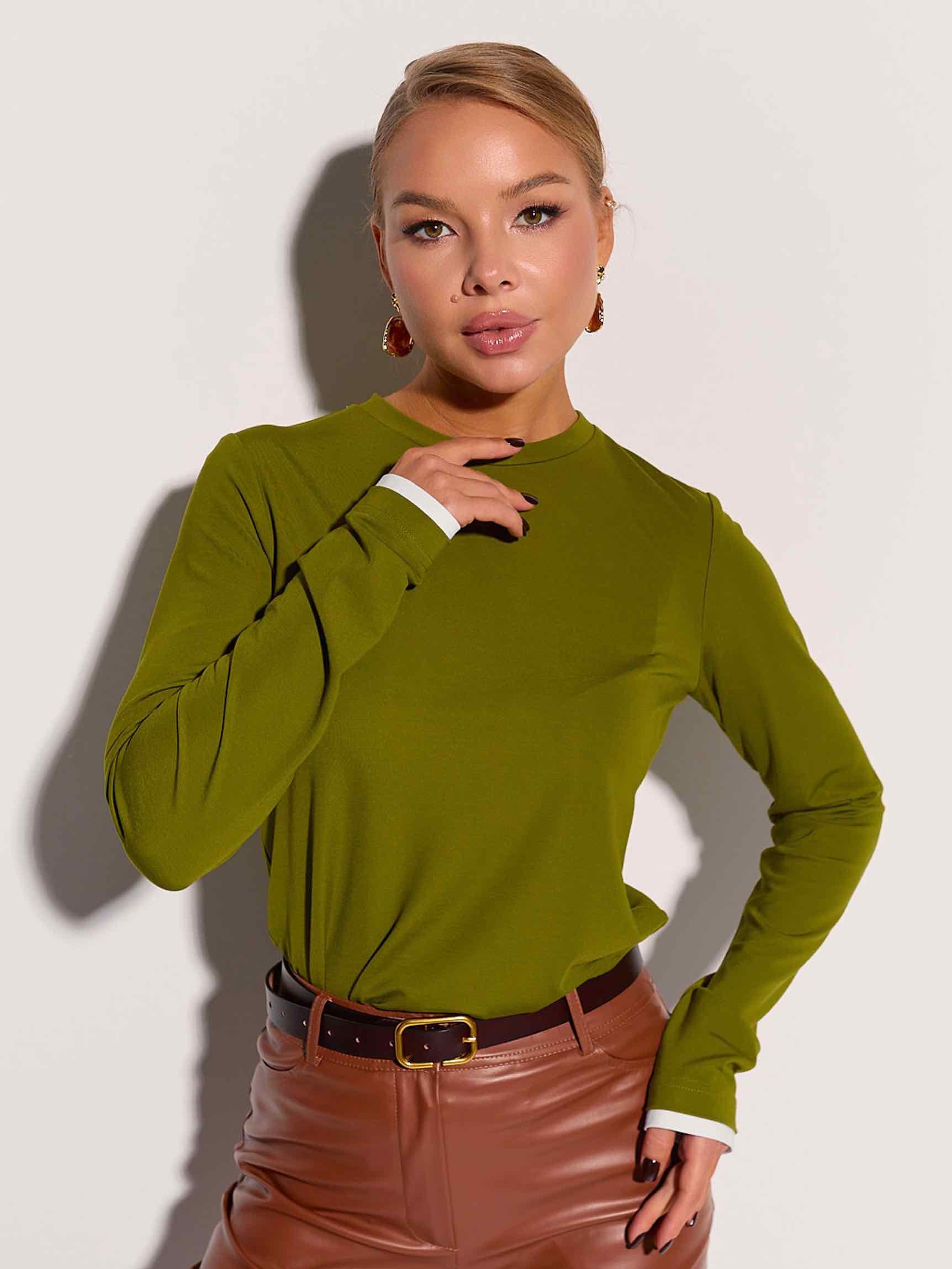 Лонгслив базовый, светло-оливковый