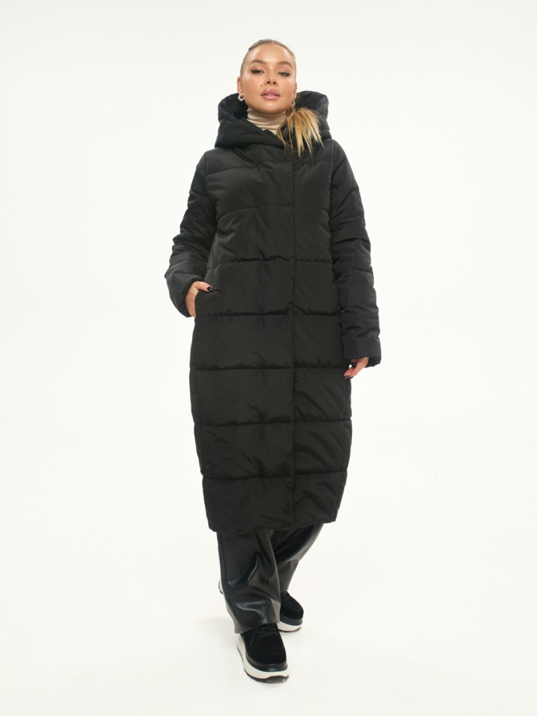 Зимнее пальто-кокон черный фото