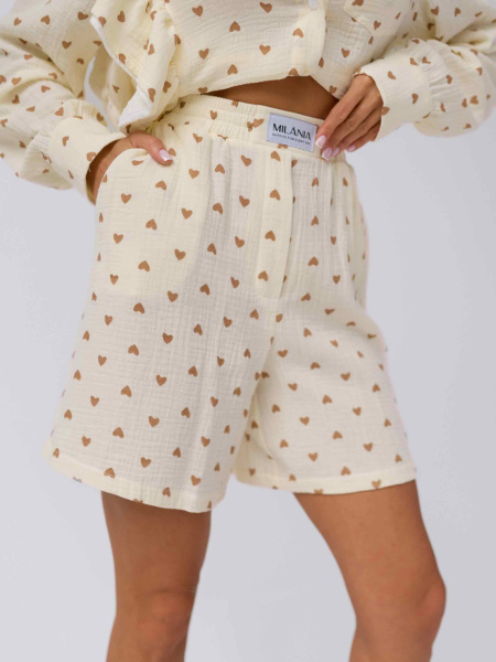 Шорты летние из муслина, бежевые