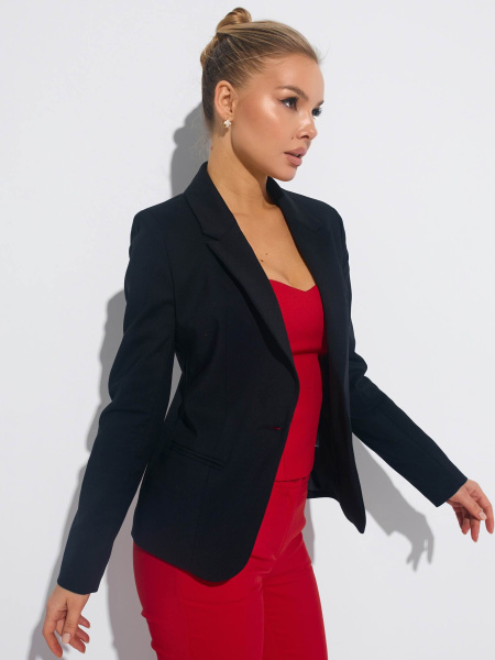 Женский приталенный жакет из хлопка, черный