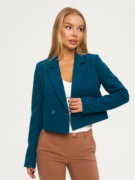 Жакет женский укороченный двубортный, изумрудный