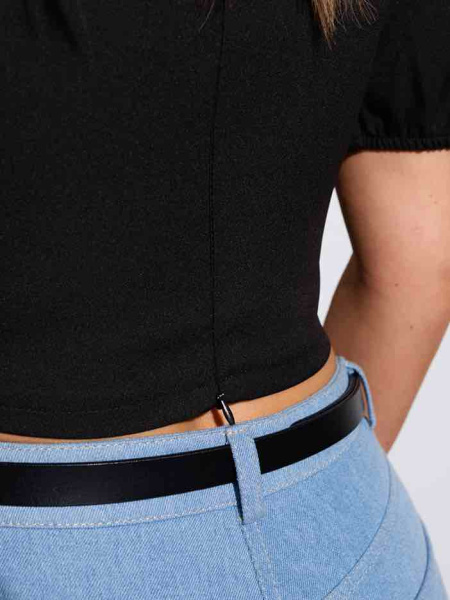 Кроп-топ женский с рукавами-фонариками, черный