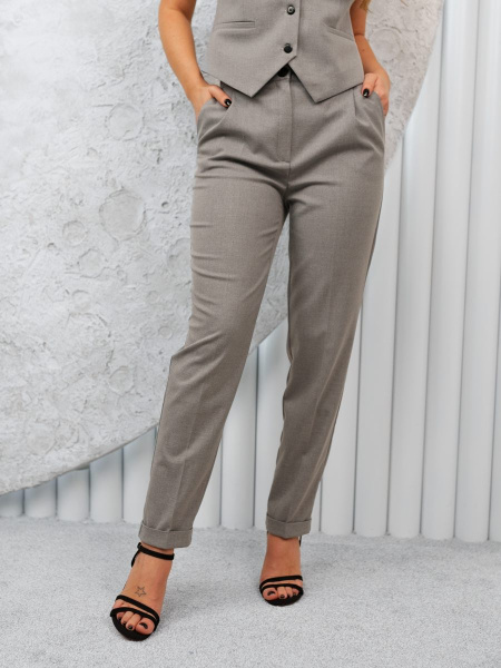 Брюки женские прямые с отворотами из вискозы, серые
