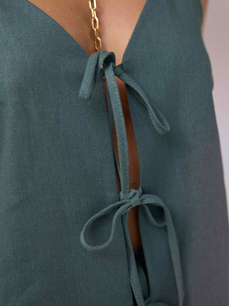 Льняной топ на завязках, серо-зеленый