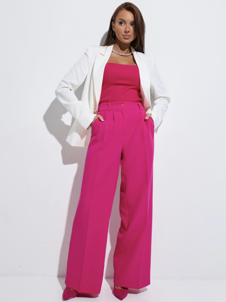 Брюки-палаццо женские с высокой посадкой, малиновые