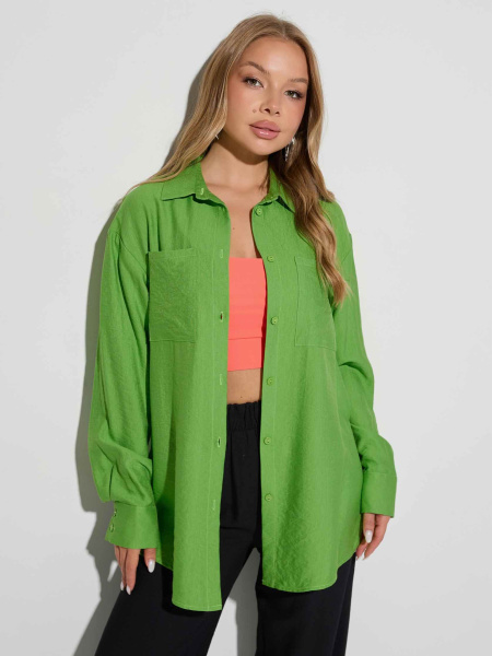 Рубашка женская с накладными карманами из вискозы, лайм