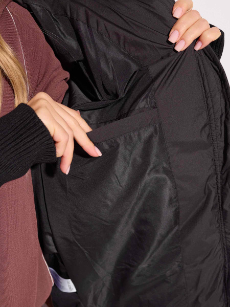 Зимний пуховик с капюшоном и высоким воротником, черный#1