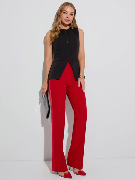Брюки женские прямые с атласными лампасами, красные