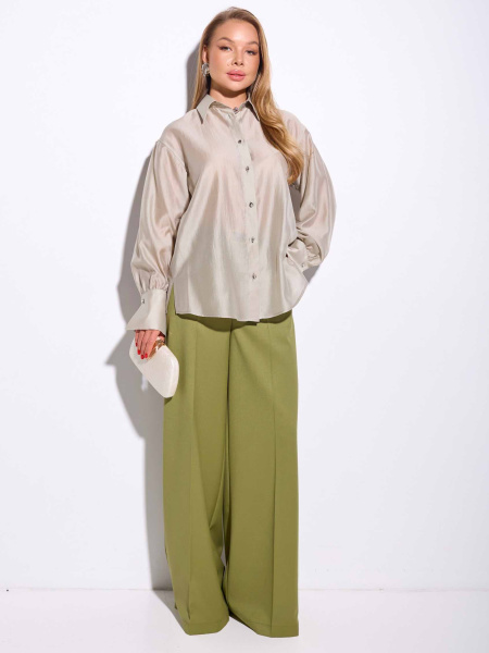 Блузка со съемным бантом, светлый хаки