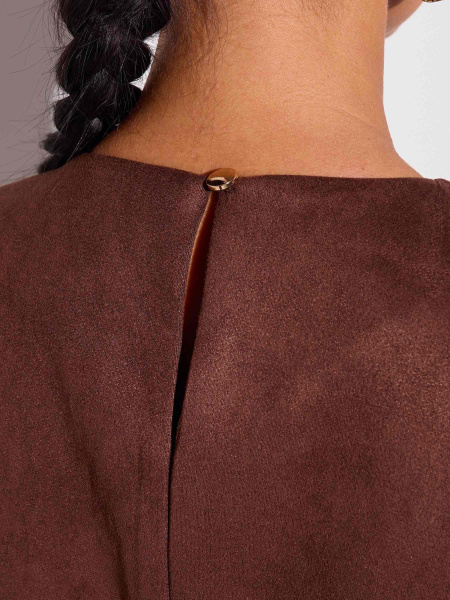 Платье комбинированное из экокожи и экозамши, горький шоколад 