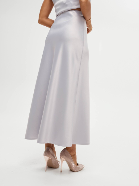 Атласная юбка-макси, светло-серая