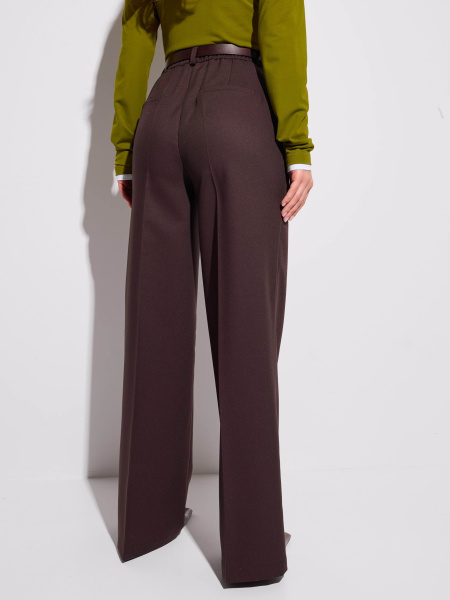 Брюки классические из вискозы с резинкой в поясе, горький шоколад 