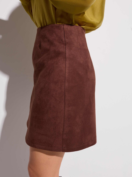 Юбка мини из экозамши, горький шоколад