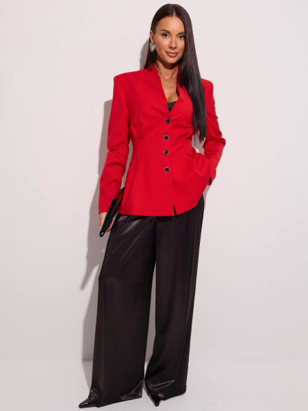 Жакет приталенный из вискозы с баской, красный