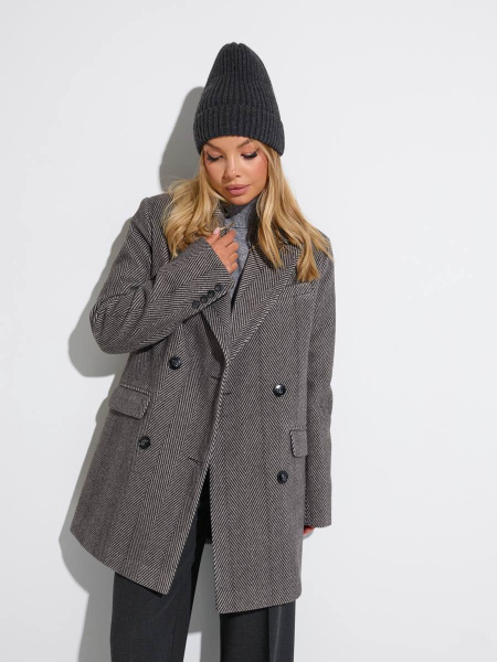 Двубортное драповое пальто, черно-серое