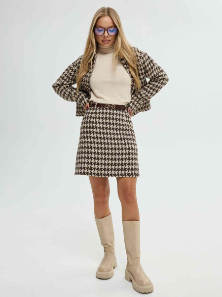 Юбка из твида с высокой талией, коричнево-бежевая