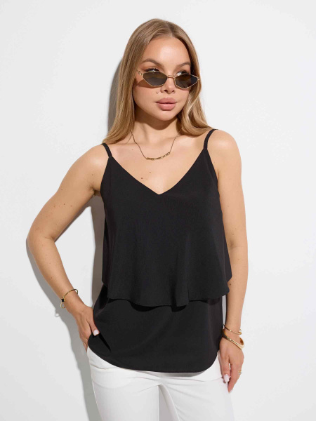 Женский топ на бретельках с воланом, черный Женский топ на бретельках с воланом, черный