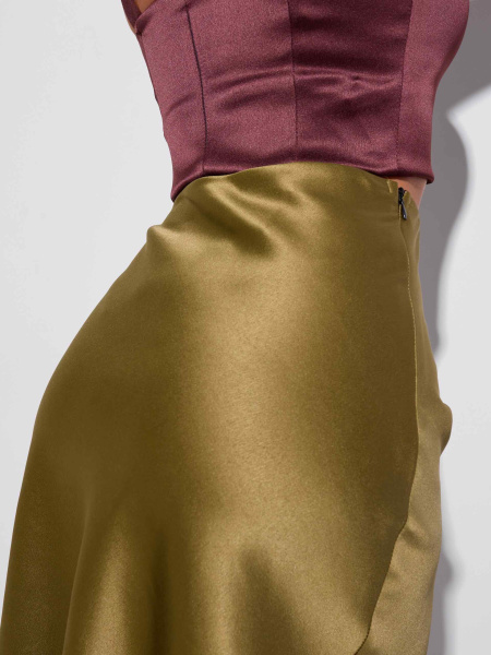 Атласная юбка-макси, оливковая