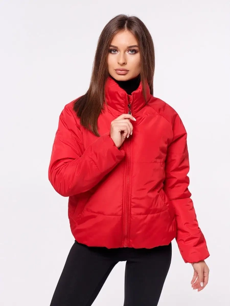 Куртка женская короткая демисезонная, красная