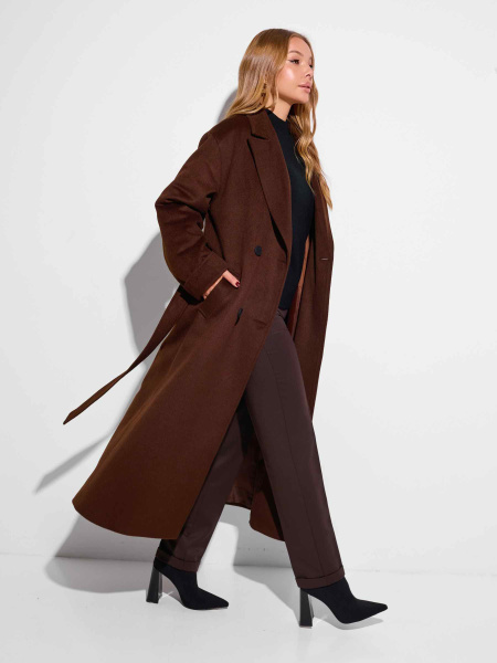 Двубортное женское пальто классическое, горький шоколад 