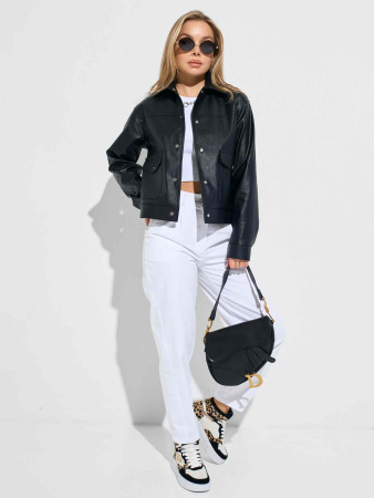 Куртка-рубашка женская из эко-кожи, черная