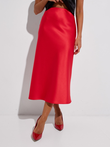 Атласная юбка-миди, красная