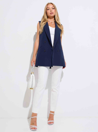 Жилет женский удлиненный двубортный, темно-синий