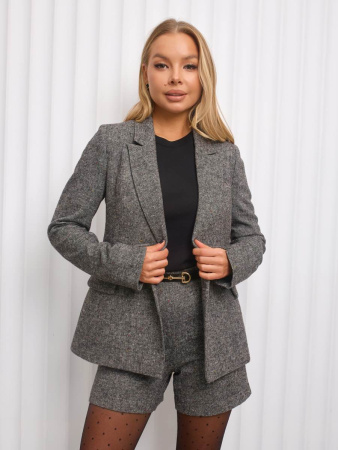 Женский двубортный жакет из твида, серый