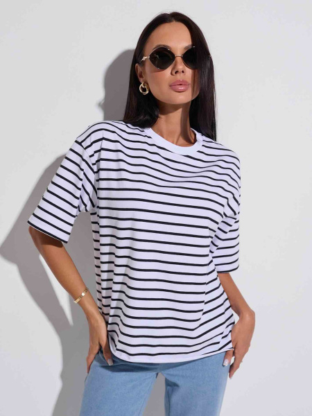 Футболка оверсайз в полоску, бело-черная