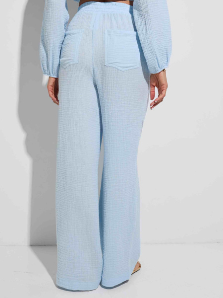 Летние брюки свободного кроя из муслина, светло-голубые