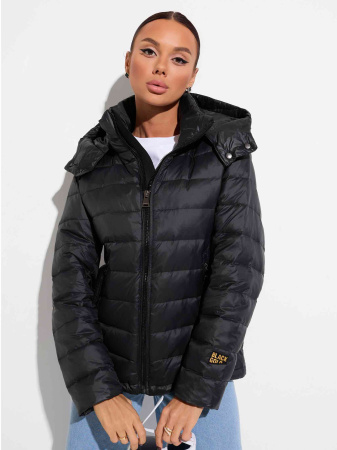 Женский пуховик прямого силуэта с капюшоном, черный