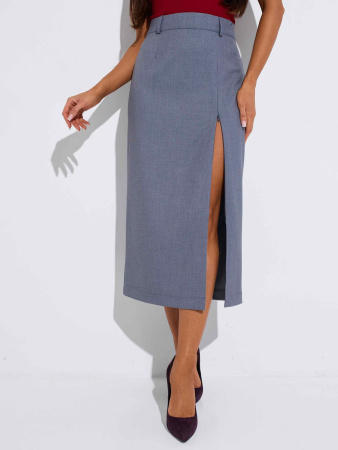 Юбка-миди классическая с разрезом на молнии, серая