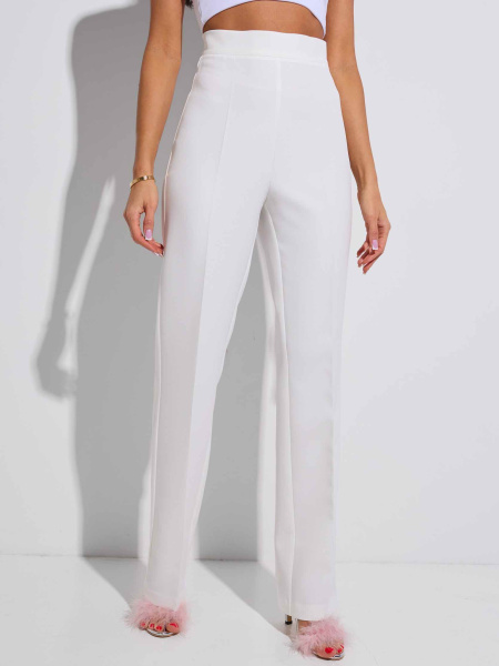 Брюки женские прямые с атласными лампасами, белые