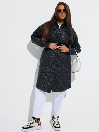 Пальто женское стеганое с накладными карманами, черное