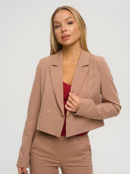 Жакет женский укороченный двубортный, кофейный