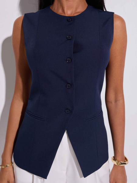 Жилет приталенный с круглой горловиной, темно-синий