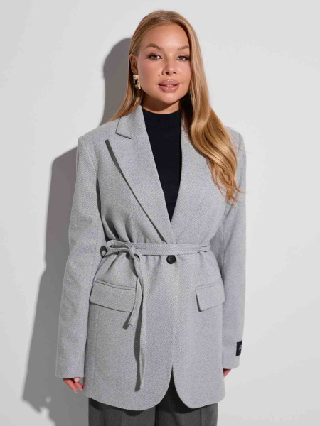 Пальто-пиджак с поясом, светло-серое