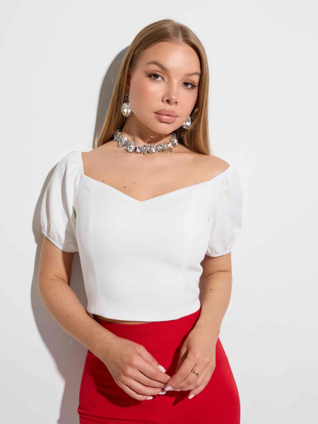 Топ женский с рукавами-фонариками, белый