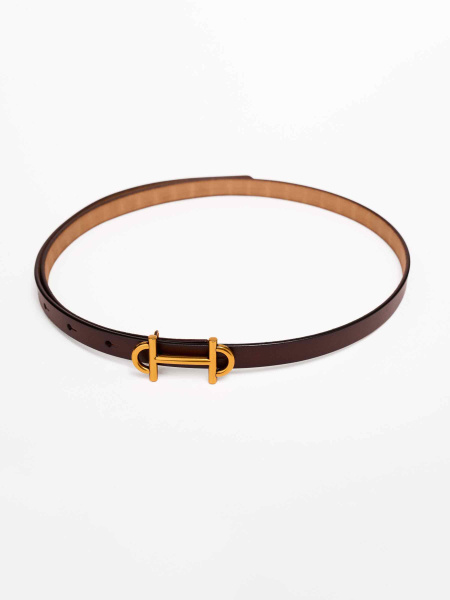 Ремень узкий из натуральной кожи, коричневый