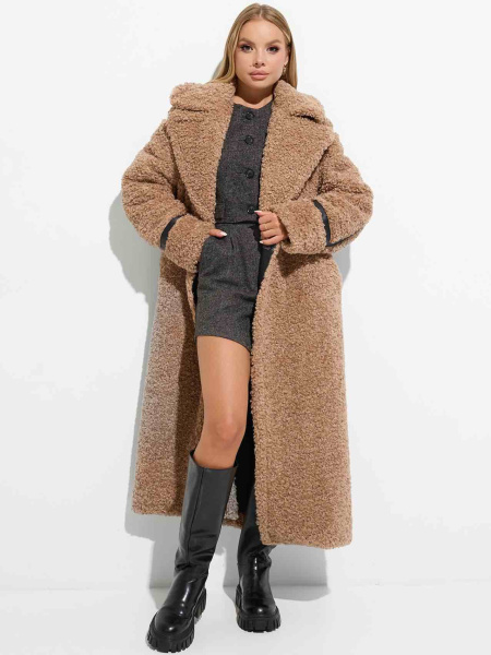 Шуба-тедди женская из экомеха, бежевая