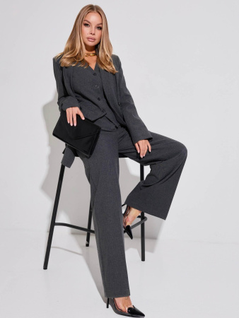 Брючный костюм-тройка женский с двубортным жакетом, графит